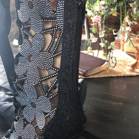 Cute faux rhinestones lace up heels. - Picture 3 of 4